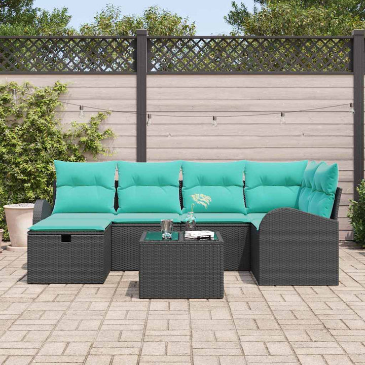 Havesofa Sæt 7 stk. Sort polyrattan