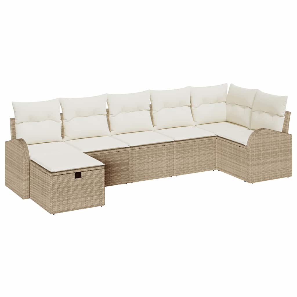 Havesofa Sæt med pude med opbevaring 7 pcs Beige polyrattan