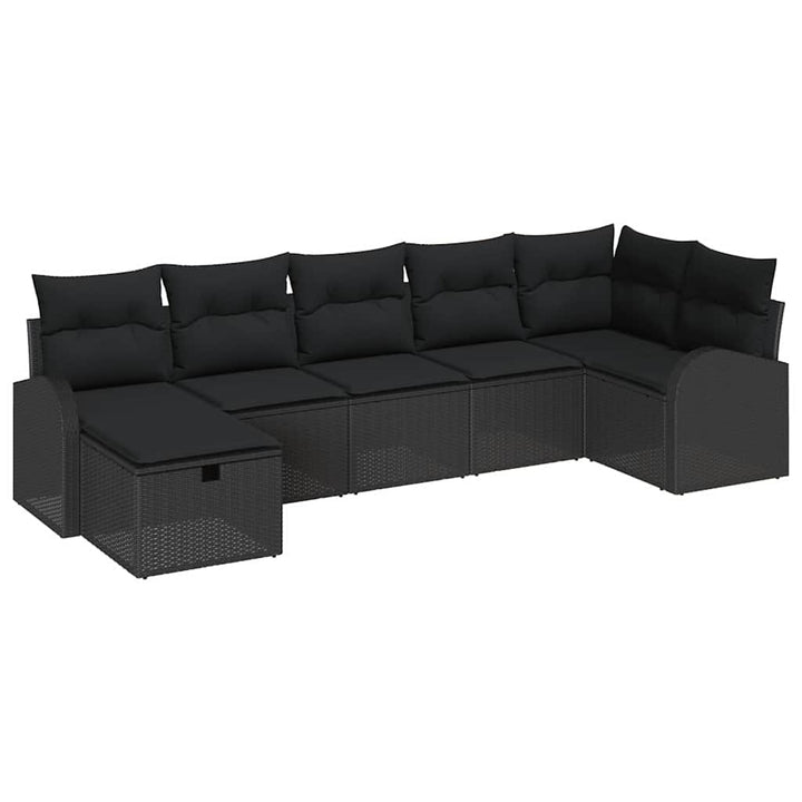 Havesofa Sæt med pude med opbevaring 7 pcs Sort polyrattan
