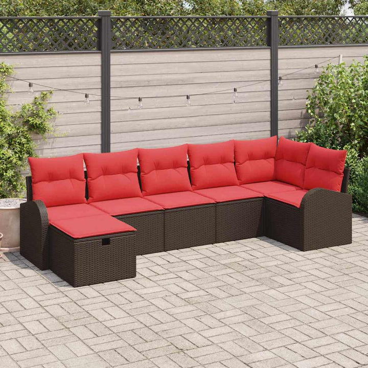 Havesofa Sæt med pude med opbevaring 7 pcs Brun polyrattan