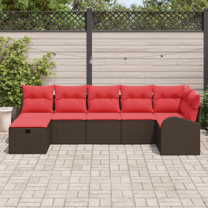 Havesofa Sæt med pude med opbevaring 7 pcs Brun polyrattan