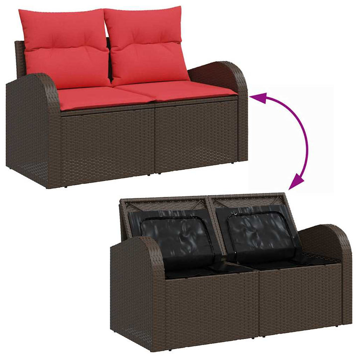 Havesofa Sæt med pude med opbevaring 7 pcs Brun polyrattan