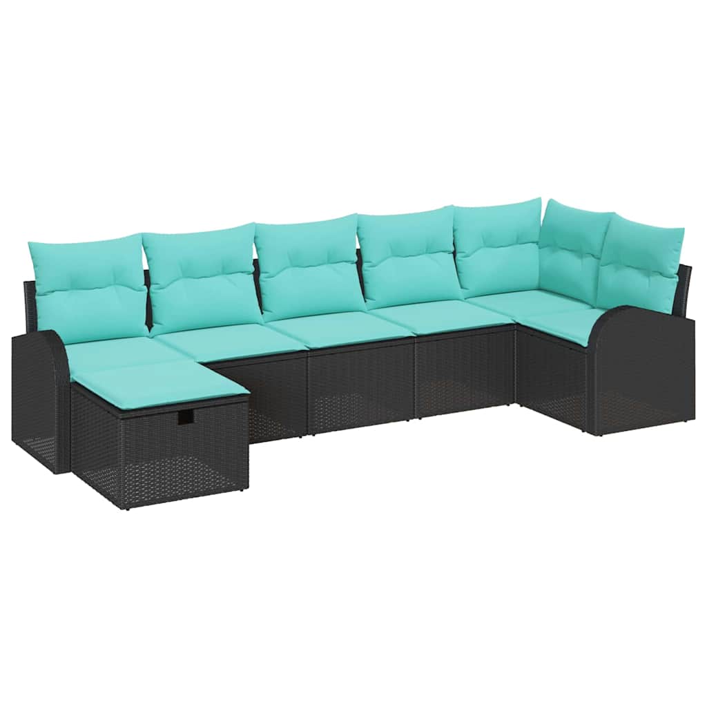 Havesofa Sæt med pude med opbevaring 7 pcs Sort polyrattan