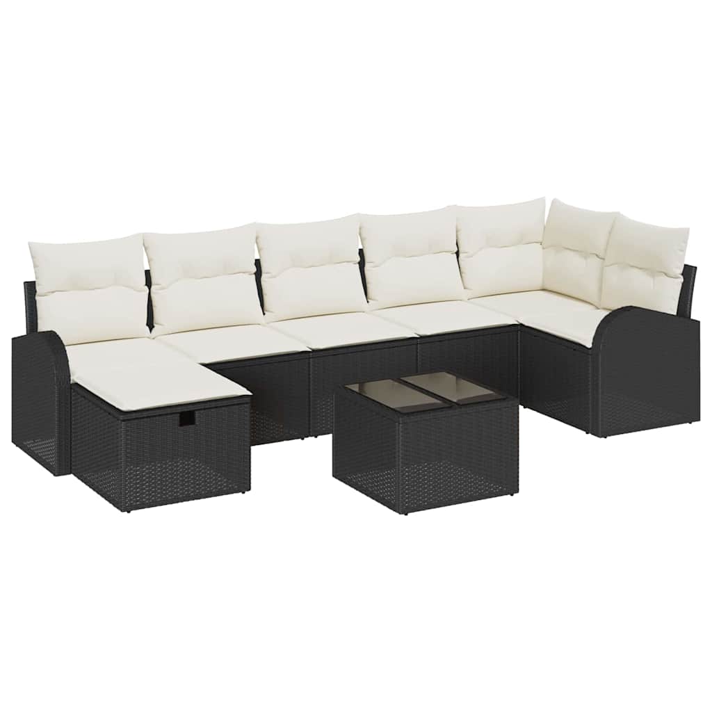 Havesofa Sæt med pude med opbevaring 8 pcs Sort Poly rattan