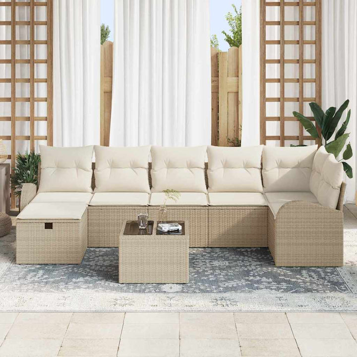 Havesofa Sæt med pude med opbevaring 8 pcs Beige Poly rattan