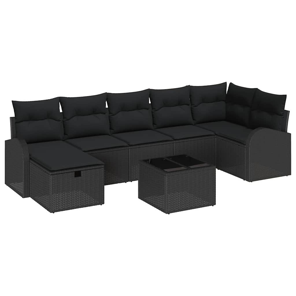Havesofa Sæt 8 stk. Sort polyrattan