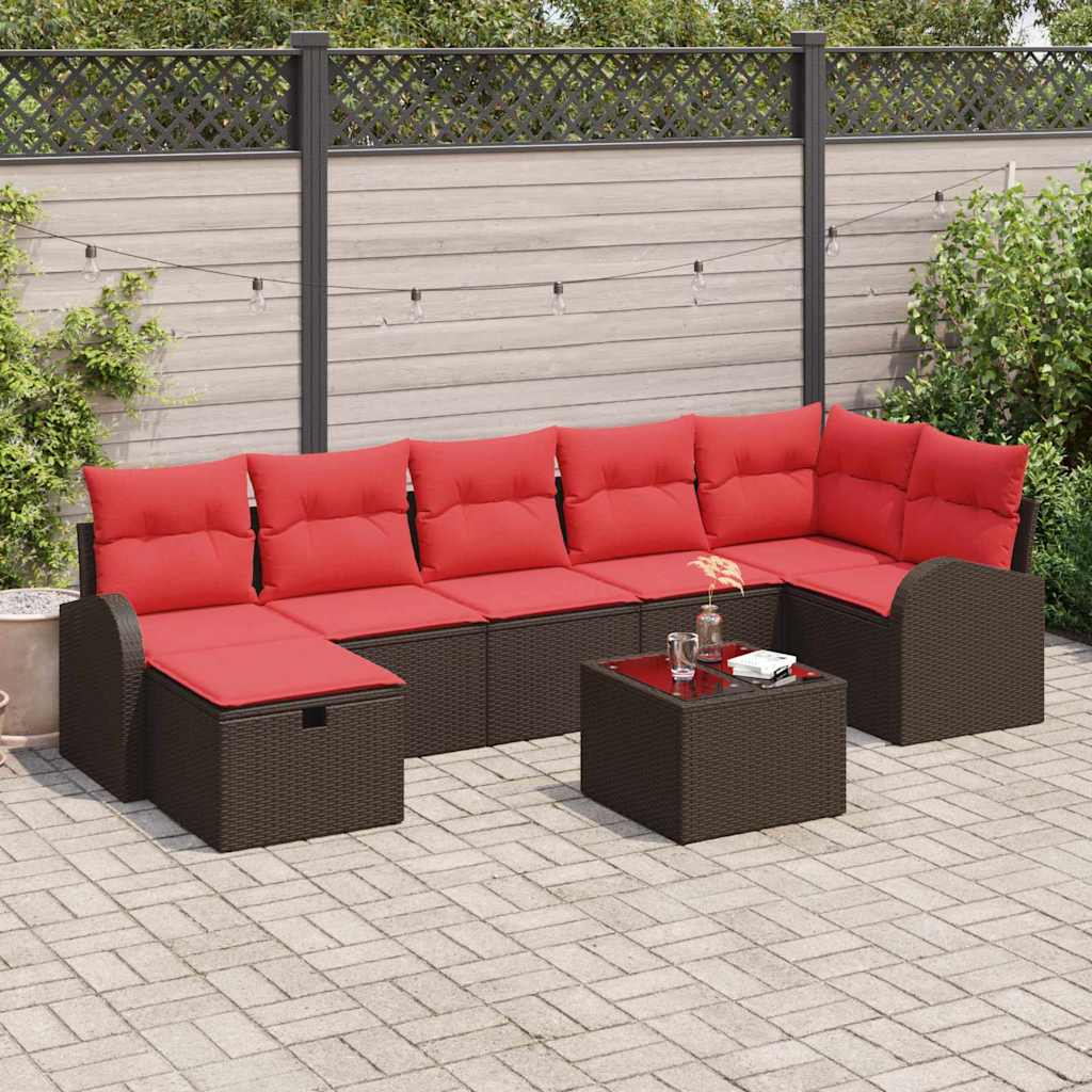 Havesofa Sæt med pude med opbevaring 8 pcs Brun polyrattan