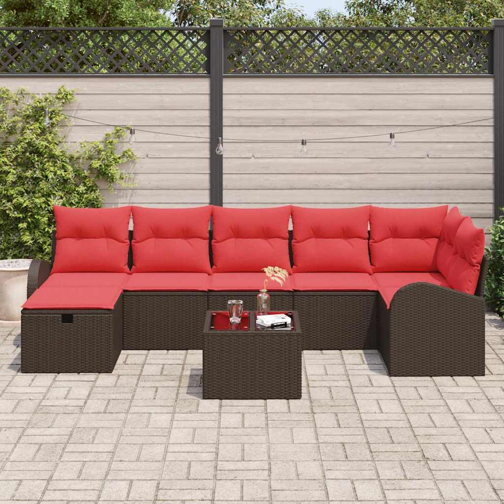 Havesofa Sæt med pude med opbevaring 8 pcs Brun polyrattan