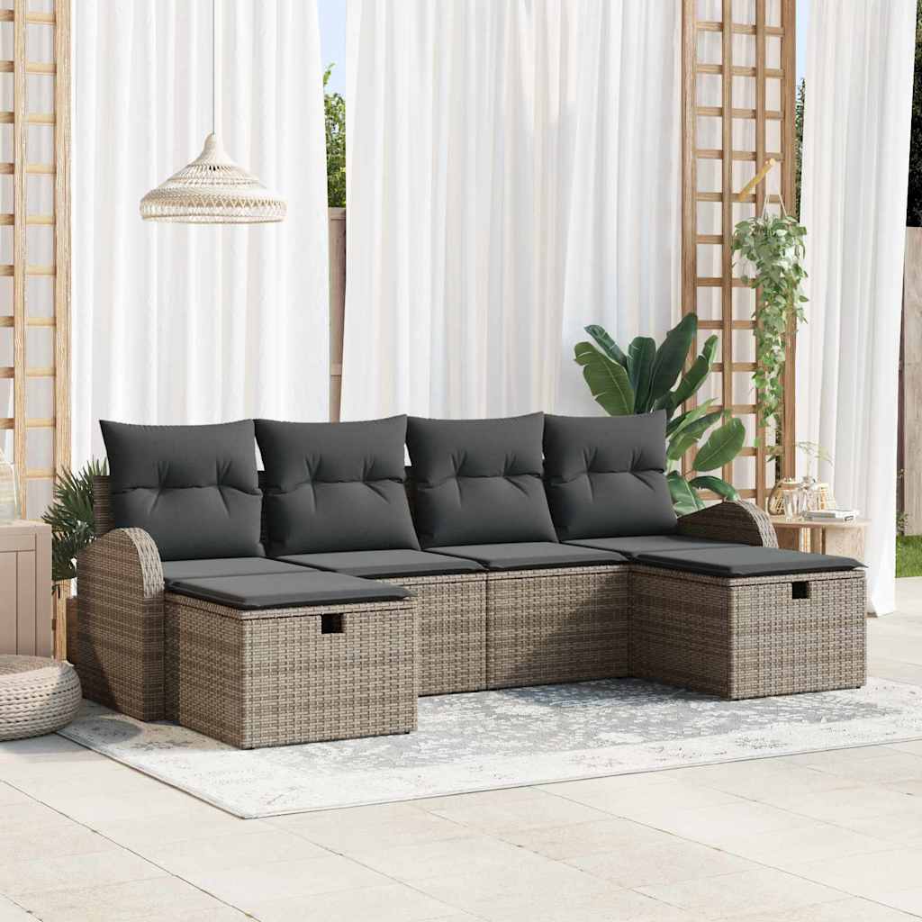 Havesofa Sæt 6 stk. Grå polyrattan