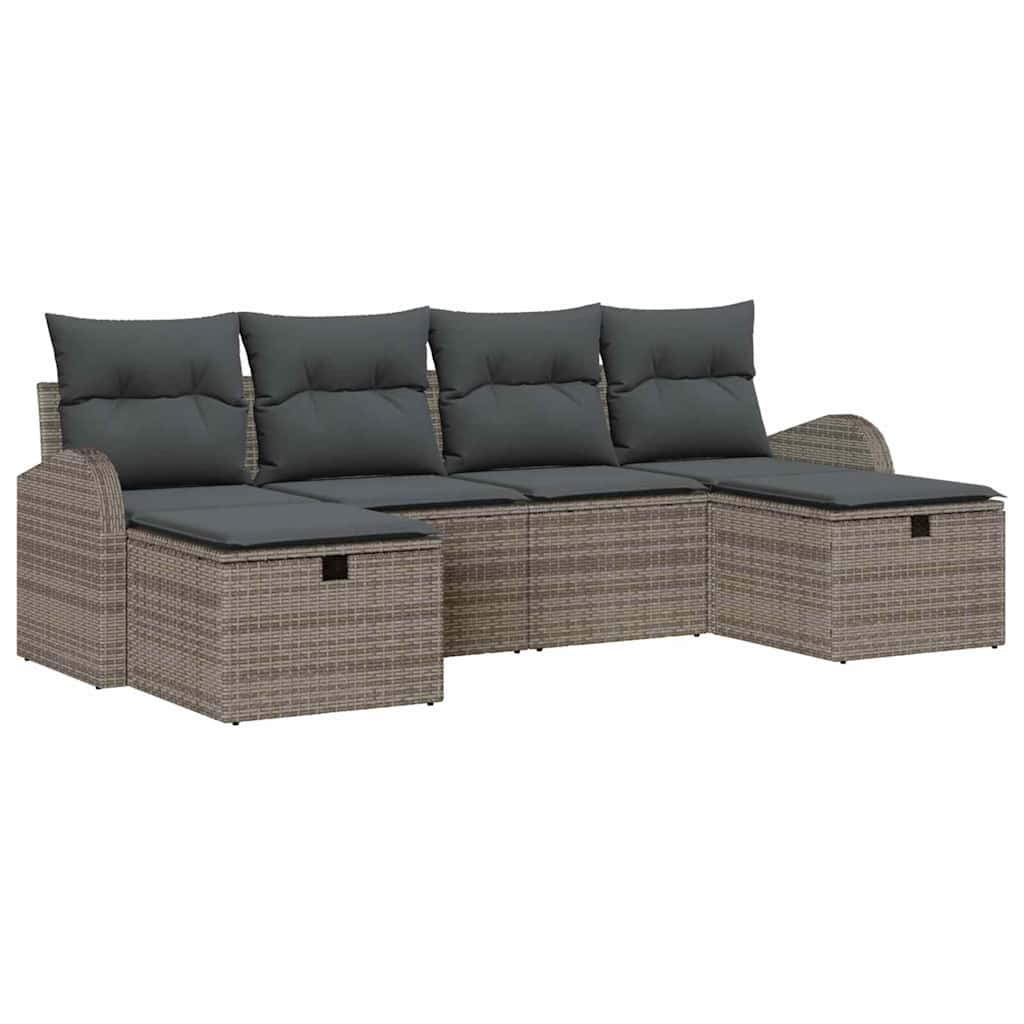 Havesofa Sæt 6 stk. Grå polyrattan