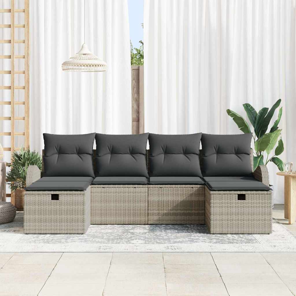 Havesofa Sæt 6 stk. Lysegrå polyrattan