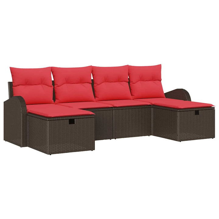 Havesofa Sæt med pude med opbevaring 6 pcs Brun polyrattan