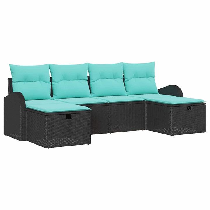 Havesofa Sæt med pude med opbevaring 6 pcs Sort polyrattan
