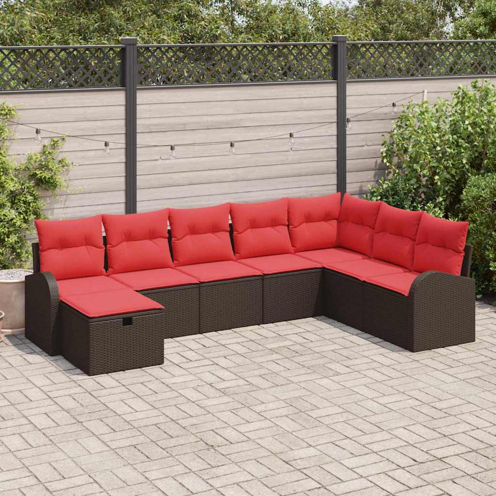 Havesofa Sæt med pude med opbevaring 8 pcs Brun Poly rattan
