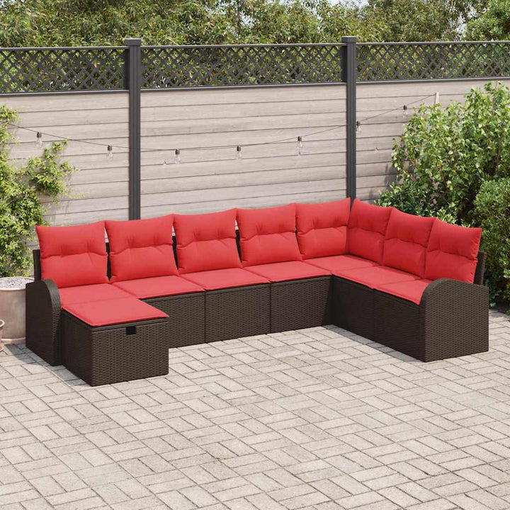 Havesofa Sæt med pude med opbevaring 8 pcs Brun Poly rattan