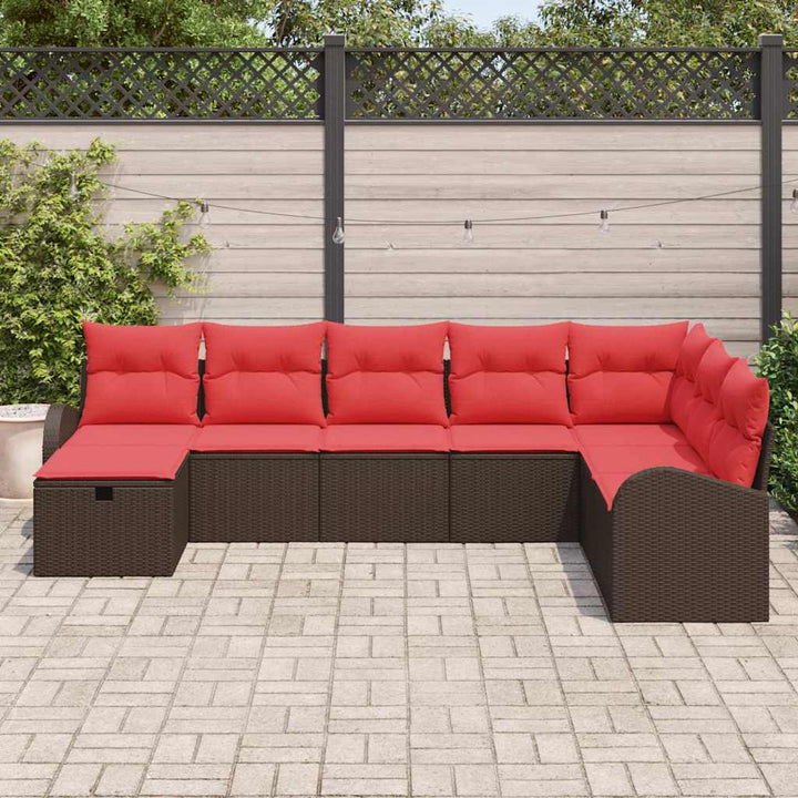 Havesofa Sæt med pude med opbevaring 8 pcs Brun Poly rattan