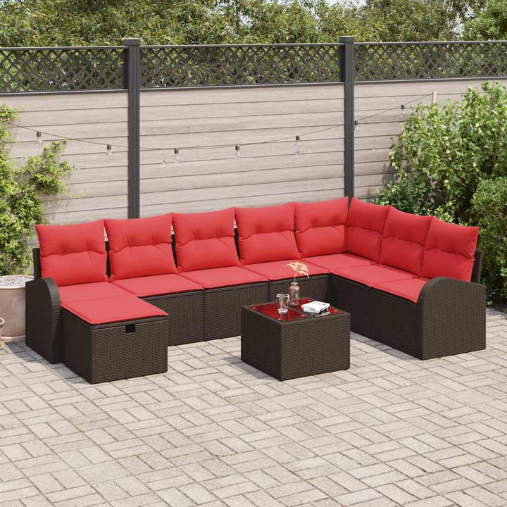 Havesofa Sæt med pude med opbevaring 9 pcs Brun Poly rattan