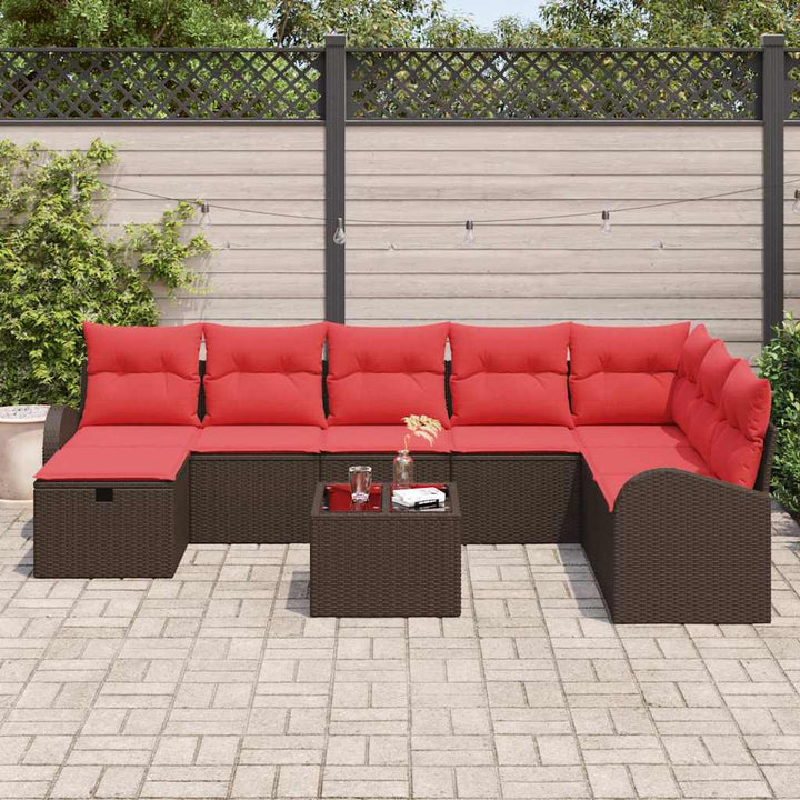 Havesofa Sæt med pude med opbevaring 9 pcs Brun Poly rattan