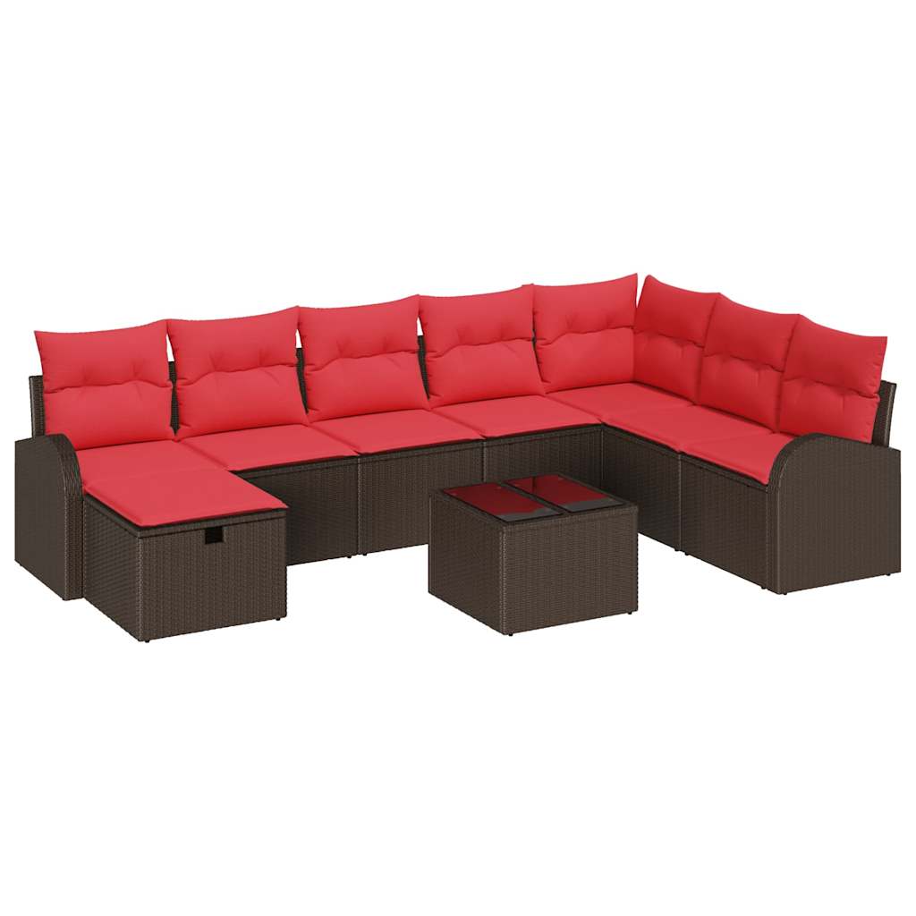 Havesofa Sæt med pude med opbevaring 9 pcs Brun Poly rattan