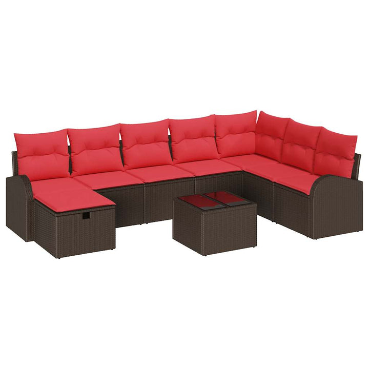 Havesofa Sæt med pude med opbevaring 9 pcs Brun Poly rattan