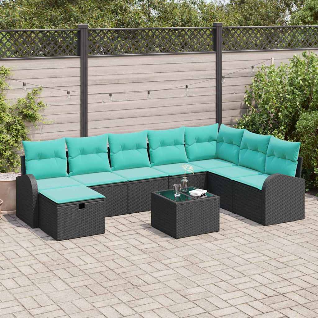 Havesofa Sæt 9 stk. Sort polyrattan