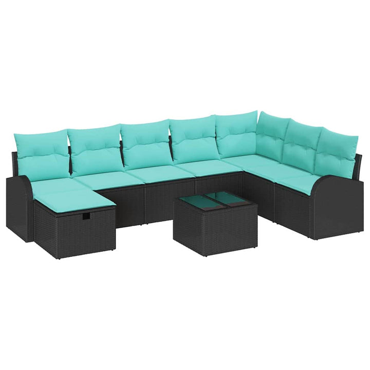 Havesofa Sæt 9 stk. Sort polyrattan