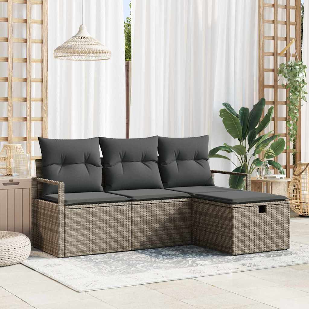 Havesofa Sæt 4 stk. Grå polyrattan