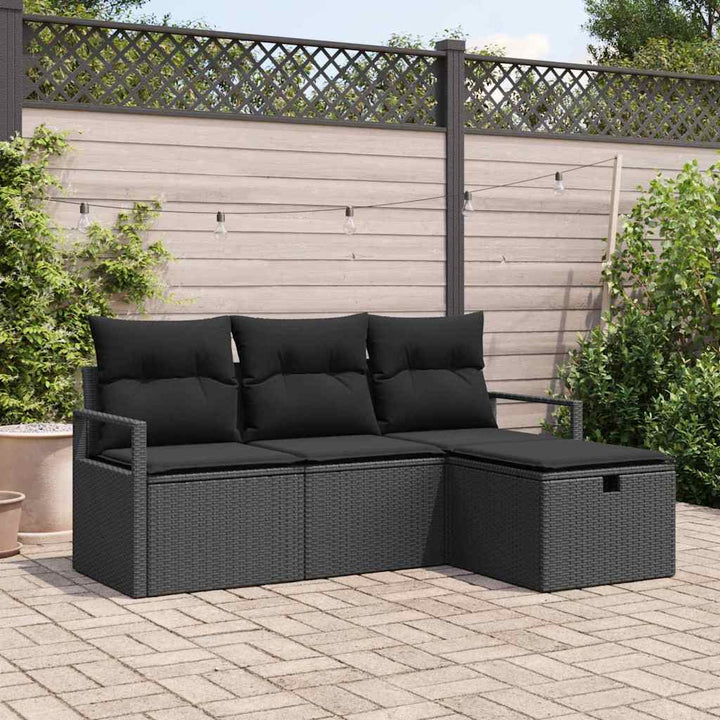 Havesofa Sæt 4 stk. Sort polyrattan