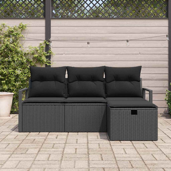 Havesofa Sæt 4 stk. Sort polyrattan