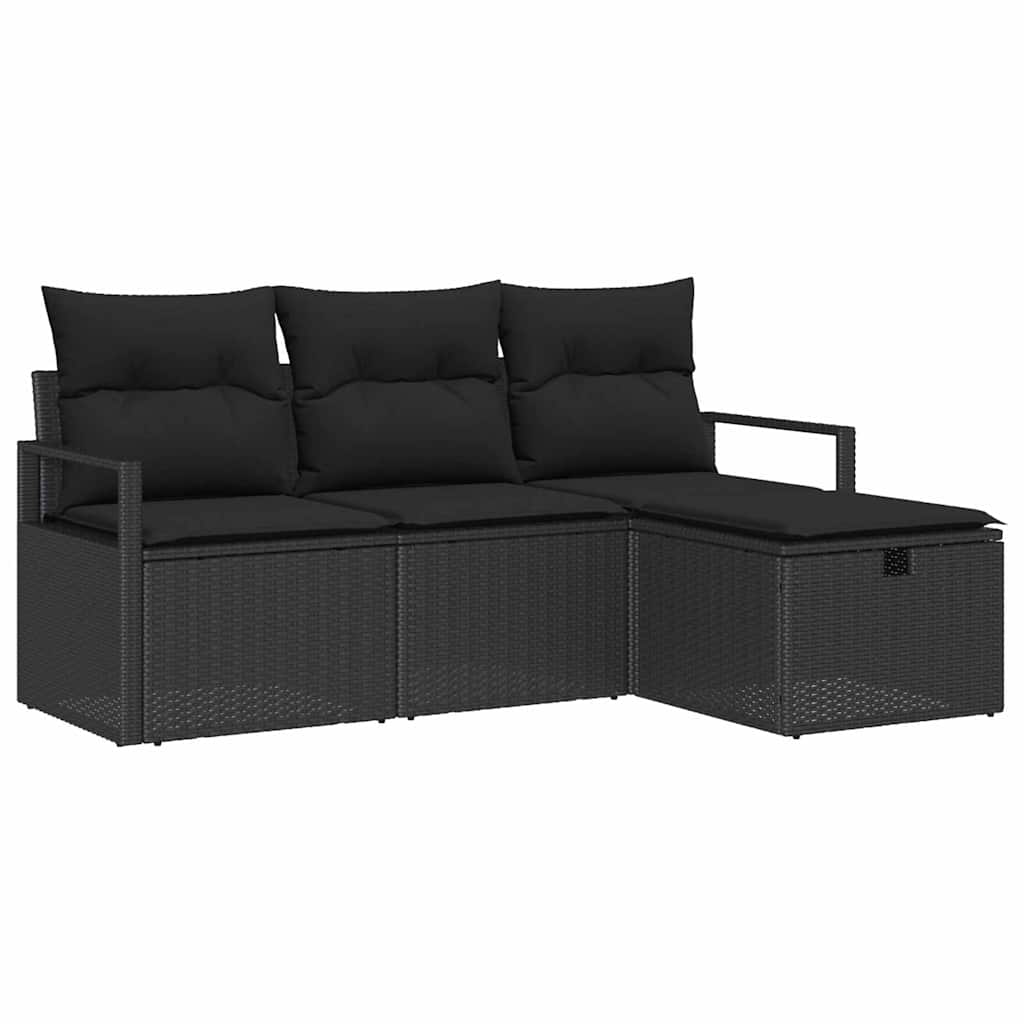 Havesofa Sæt 4 stk. Sort polyrattan