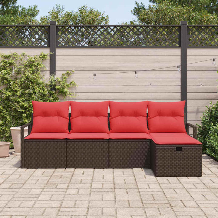 Havesofa Sæt med pude med opbevaring 5 pcs Brun polyrattan