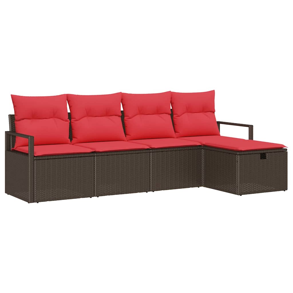 Havesofa Sæt med pude med opbevaring 5 pcs Brun polyrattan