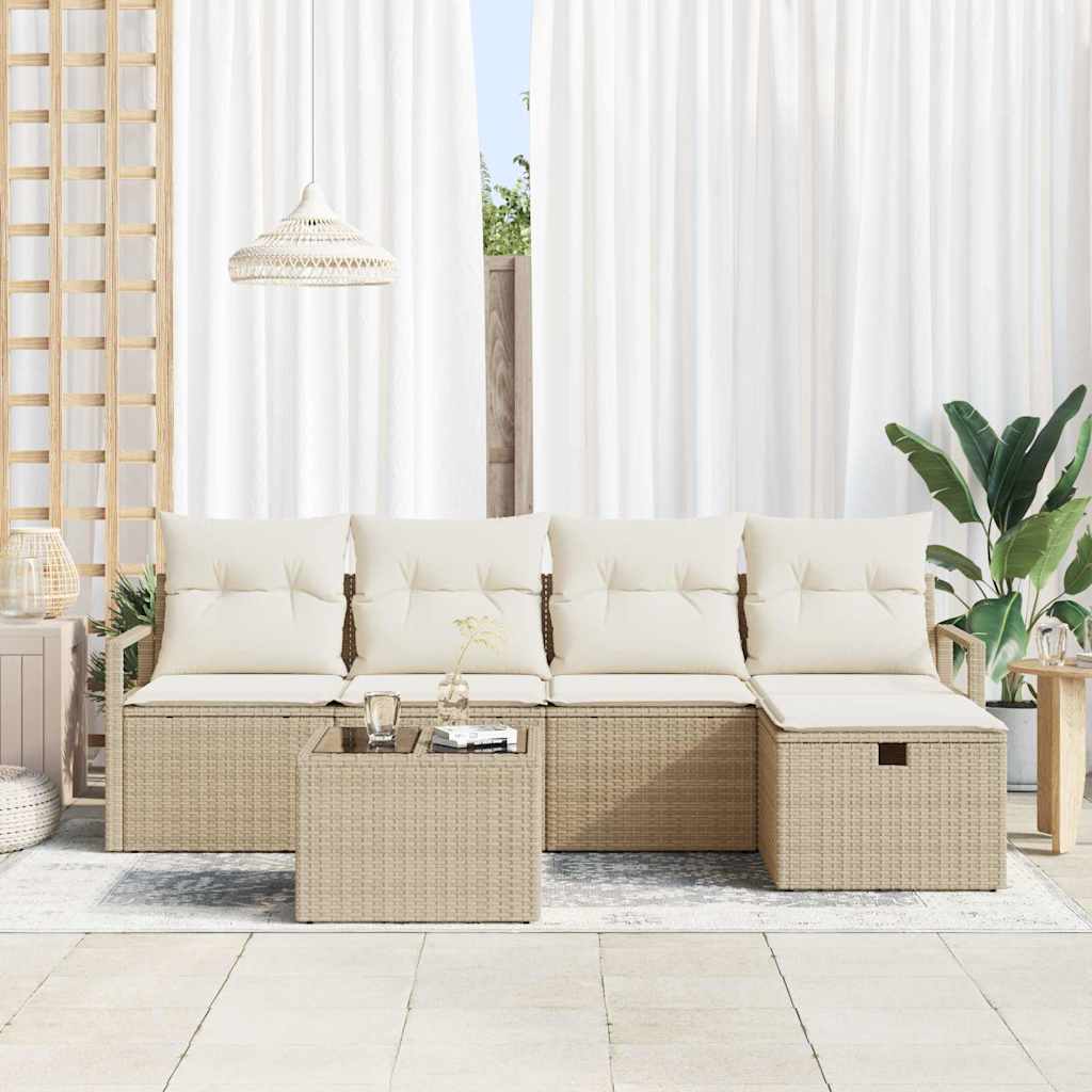 Havesofa Sæt 6 stk. Beige polyrattan