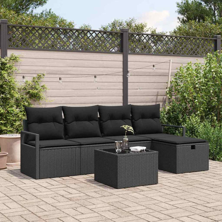 Havesofa Sæt 6 stk. Sort polyrattan