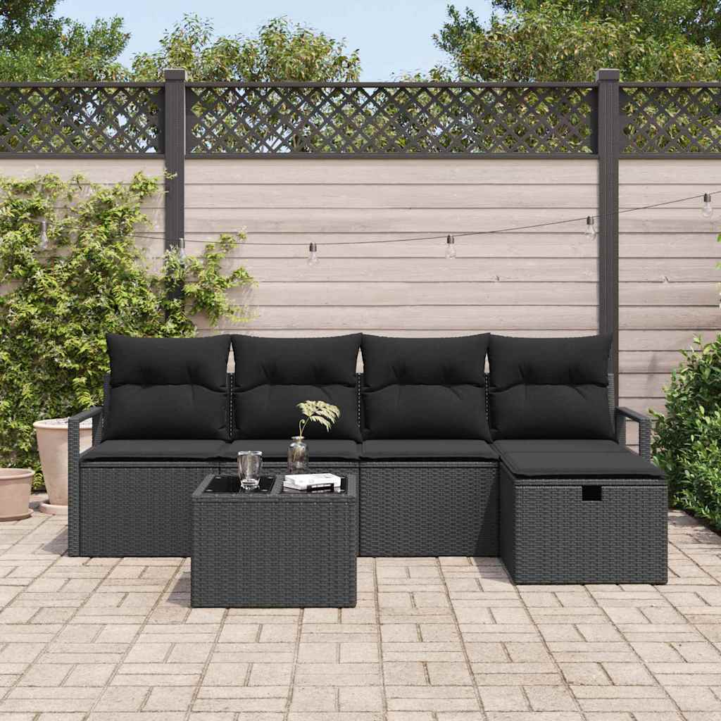 Havesofa Sæt 6 stk. Sort polyrattan