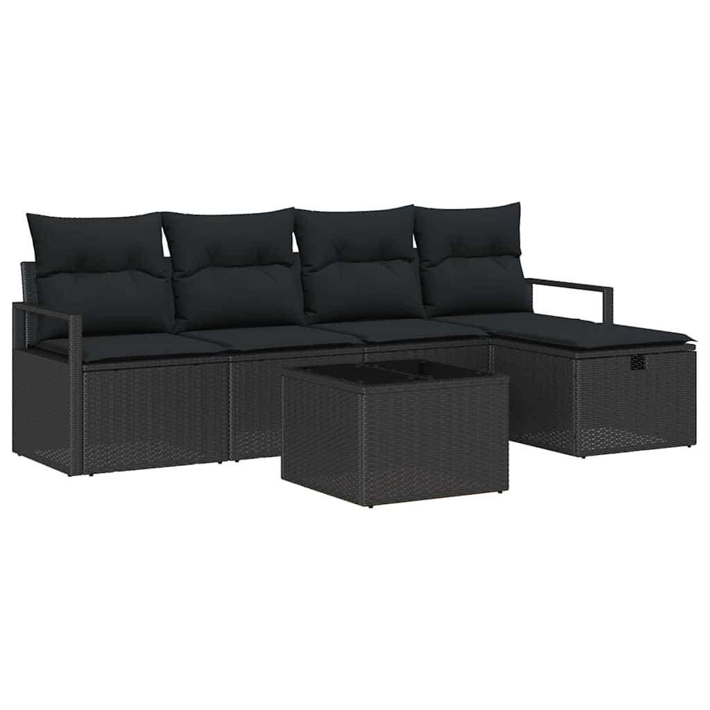 Havesofa Sæt 6 stk. Sort polyrattan