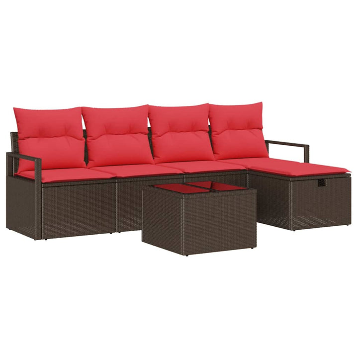 Havesofa Sæt med pude med opbevaring 6 pcs Brun polyrattan