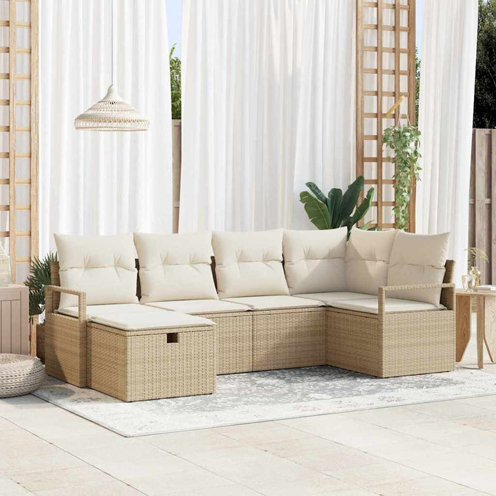 Havesofa Sæt med pude med opbevaring 6 pcs Beige Poly rattan