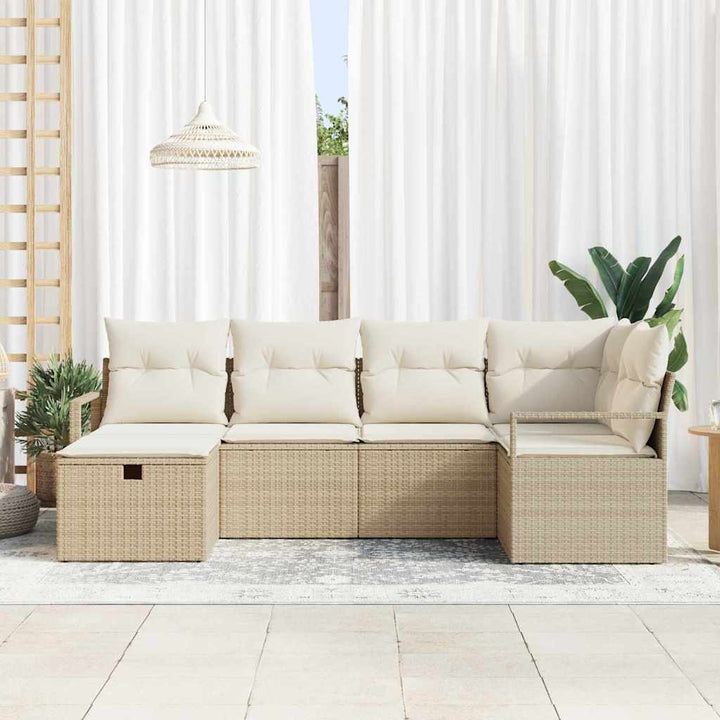 Havesofa Sæt med pude med opbevaring 6 pcs Beige Poly rattan