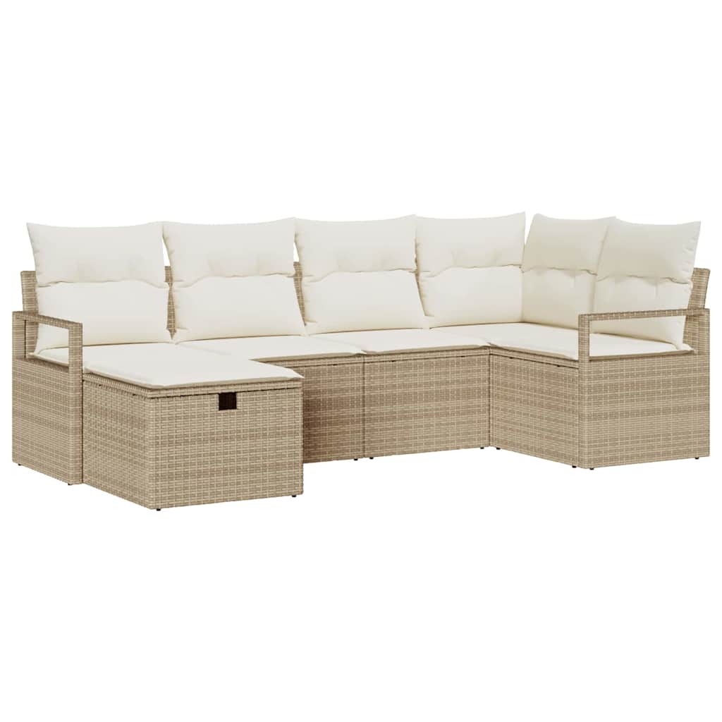 Havesofa Sæt med pude med opbevaring 6 pcs Beige Poly rattan