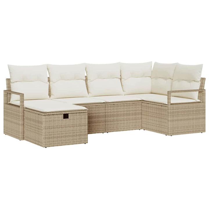 Havesofa Sæt med pude med opbevaring 6 pcs Beige Poly rattan