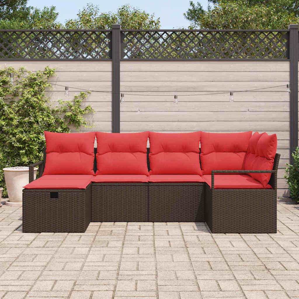 Havesofa Sæt med pude med opbevaring 6 pcs Brun polyrattan