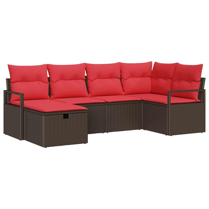 Havesofa Sæt med pude med opbevaring 6 pcs Brun polyrattan