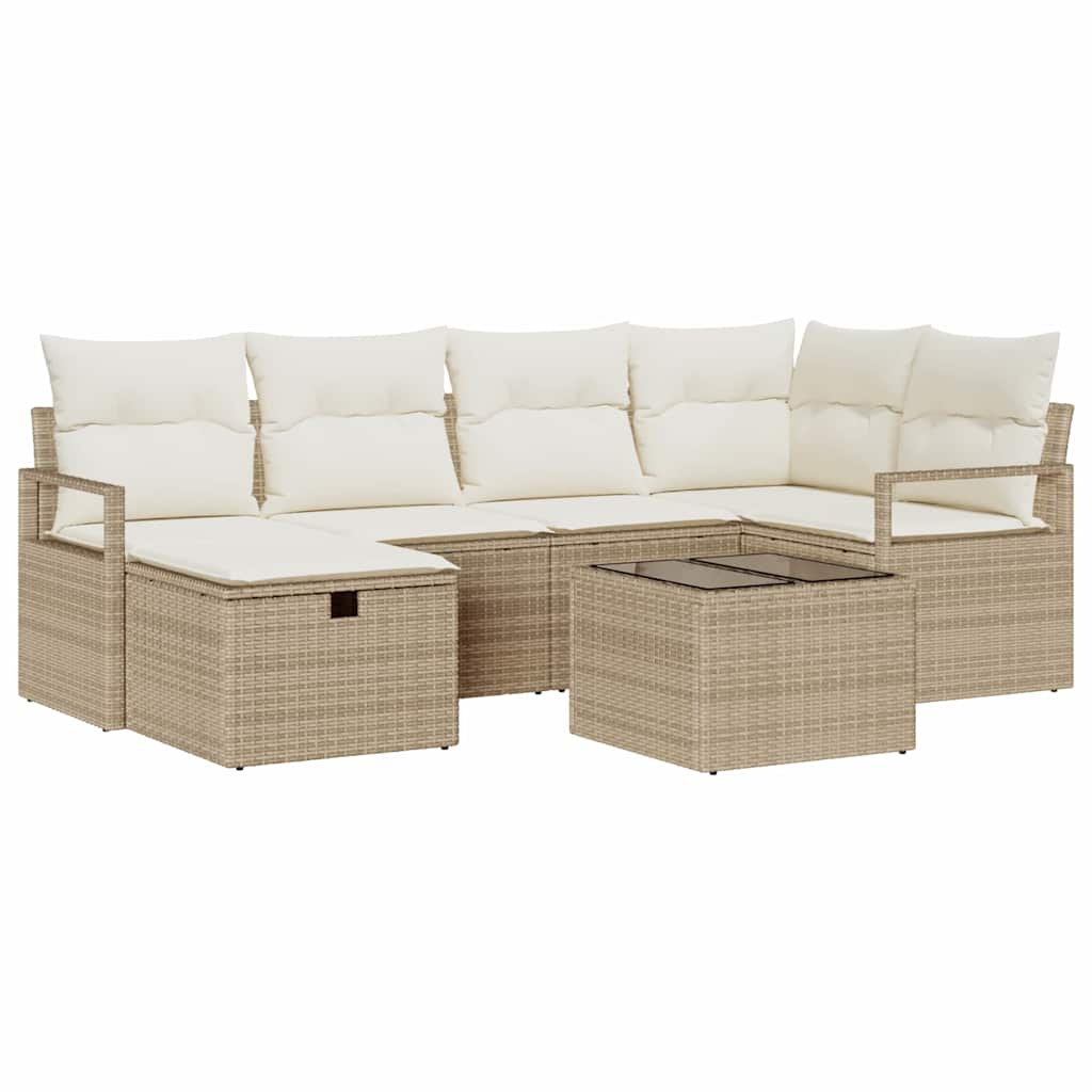 Havesofa Sæt med pude med opbevaring 7 pcs Beige Poly rattan