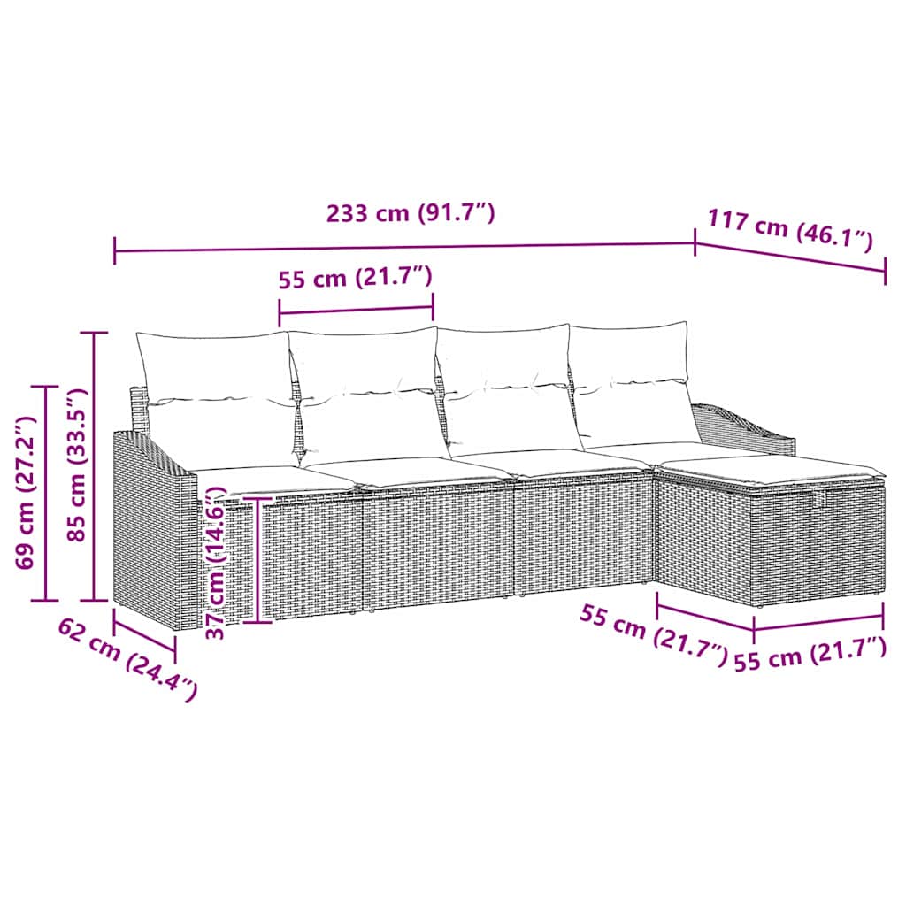 Sofa Sæt med pude 6 pcs polyrattan