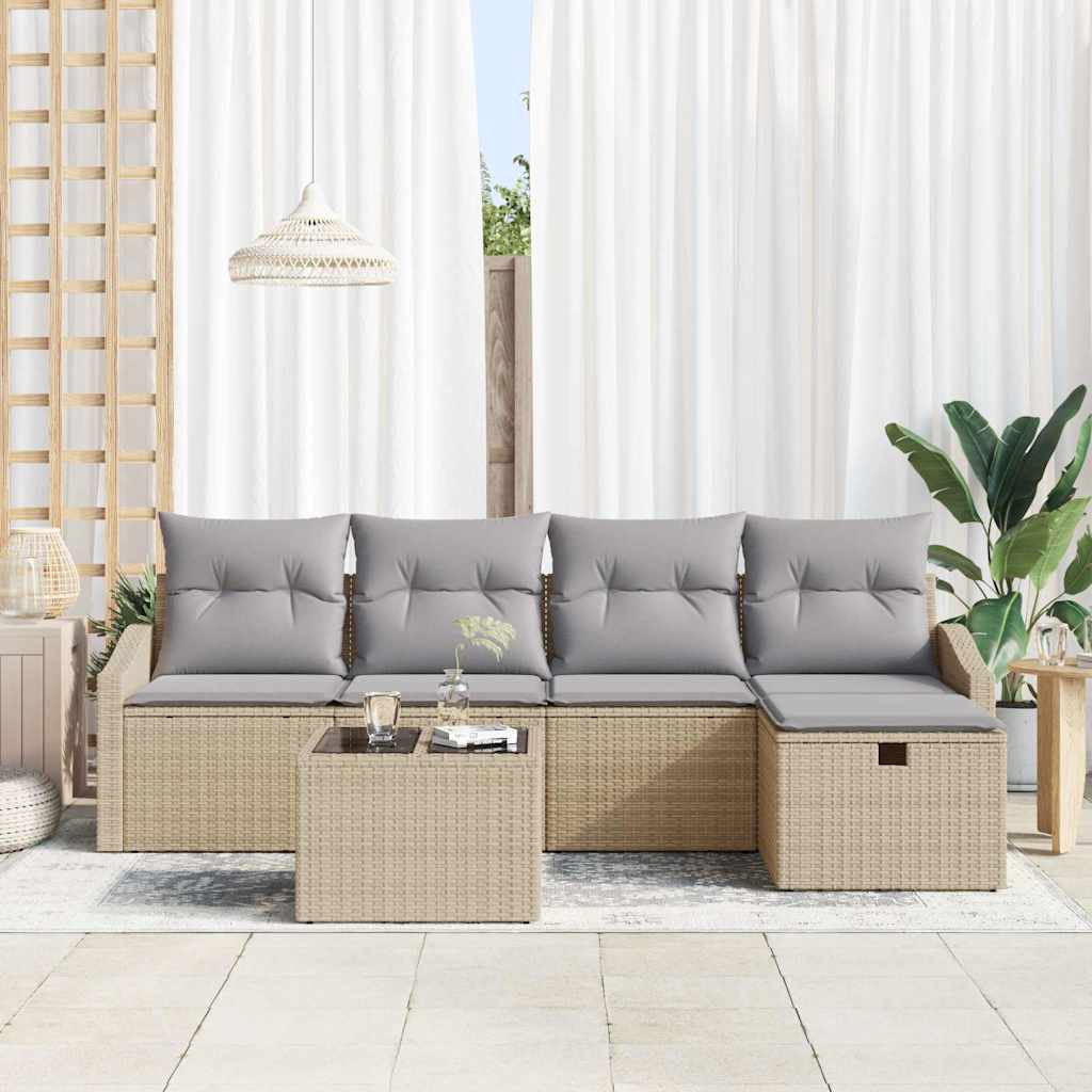 Sofa Sæt med pude 5 pcs polyrattan
