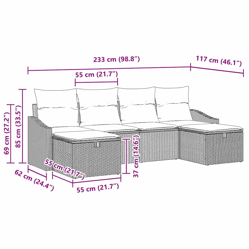 Sofa Sæt med pude 6 pcs polyrattan