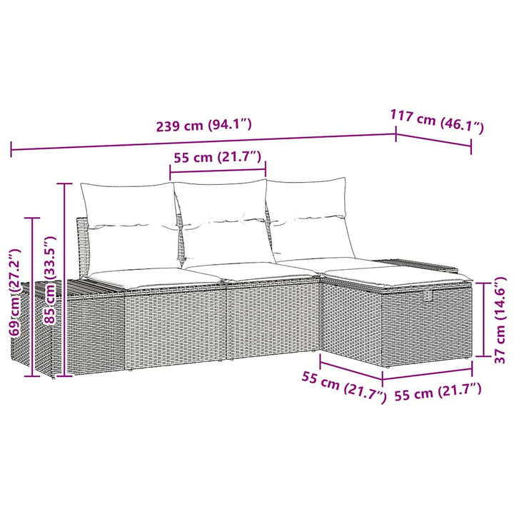 Sofa Sæt med pude 4 pcs polyrattan