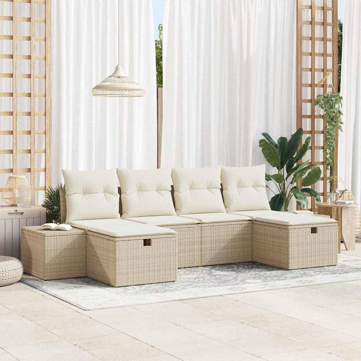 Havesofa Sæt 6 stk. Beige polyrattan