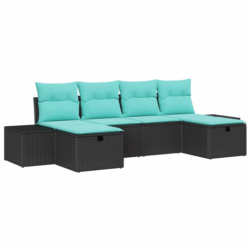 Havesofa Sæt 6 stk. Sort polyrattan